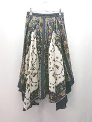 ◇ axes femme アクシーズファム ウエストゴム 花柄 裏地 ロング フレア スカート サイズM ネイビー ホワイト レディース E 【1310050001032】