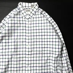 90's LLビーン L.L.Bean チェック シアサッカー ボタンダウンシャツ 長袖 (M) 白ベース 90年代 旧タグ オールド　アメリカ古着 USED  ビンテージ ヴィンテージ