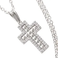 ネックレス メンズ K18WG 18K 18金 ダイヤモンド スタッズ 鋲 クロス 十字架 ペンダント ホワイトゴールド テクスチャ アズキチェーン 50cm 日本製 刻印入り 鑑別書付き プレゼント ギフト【アクセサリーマート/メルカリShops店】