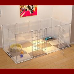 ハリネズミ ハムスター うさぎ 45×35cm 小動物用柵 小型犬 ペットフェンス 猫 サークル ペットベビーサークル 12枚セットドア付き透明パネル 犬 自由 組み立てDIY ケージ 安定性良い 多用途 ペットサークル 簡易フェンス(ホワイト/PVC)ダブル
