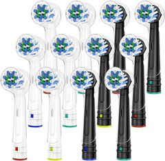 Trustnice 互換品 互換ブラシ 電動歯ブラシ 替えブラシ ブラウン オーラルB 用の マルチアクションブラシ braun oral 対応 歯垢除去 家庭用 プレゼント 白+黒 12本(マルチアクション,  12本 (x 1))