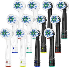 Trustnice 互換品 互換ブラシ 電動歯ブラシ 替えブラシ ブラウン オーラルB 用の マルチアクションブラシ braun oral 対応 歯垢除去 家庭用 プレゼント 白+黒 12本(マルチアクション,  12本 (x 1))