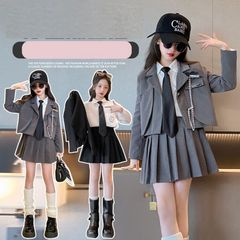 スーツ 女の子 5点セット フォーマルスーツ おしゃれ 入学式 卒業式 グレー 七五三 JK制服 小学生子供服 キッズ フリルスカート 学生服 高校生 入学式 スカート