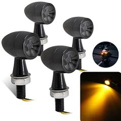 ハーレー LED ウインカー 小型 砲弾型 ミニウインカー 汎用 12V 4個 セット バイク 高輝度 スモーク ブラック アメリカン  (スモークレンズ)