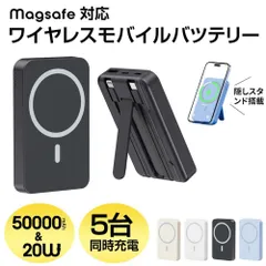 大容量モバイルバッテリー 50000mah 強力マグネット 3台同時充電 軽量 小型 LED残量表示 ワイヤレス充電 コンパクト軽量  カラー：ブラック