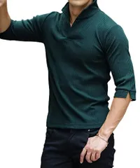 ランダムテレコポロ メンズ 半袖 ポロシャツ 7分袖 ポロ タイトフィット 細め カットソー イタリアンカラー 細身 スリム ワイヤー襟 夏物 joker (ジョーカー) M ターコイズ(7分袖)