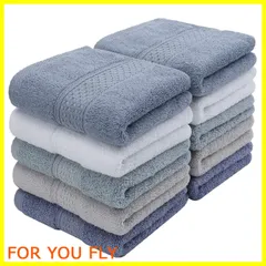 【人気商品】フェイスタオル 10枚セット 無地 TMVOK タオル おしゃれ 北欧風 綿100% 瞬間吸水 速乾 33*74cm 厚手 抗菌防臭 大判 家庭用、ホテル、業務用、スポーツなどにも最適 四季通用（グレー 2枚 + ダークブルー 2枚 + ライトブル