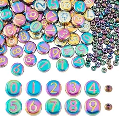 PH PandaHall 240個 11種 電気メッキビーズ オブラート ナンバービーズ シードビーズ 扁円形ビーズ 電気メッキシードビーズ ハンドメイドパーツ ブレスレット ネックレス 飾りパーツ ハンドメイドセット(マルチカラー)