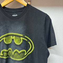 古着 M Tシャツ BATMAN バットマン ビックプリント ネオン クルーネック 黒