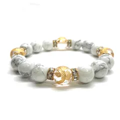 12mm 四神獣金彫水晶×ハウライト パワーストーン ブレスレット天然石 運気上昇 開運  [24] 健康運 厄払い お守り 青龍 白虎 玄武 朱雀　[24] （ゴールド）メンズ・レディース　男性・女性　数珠ブレス　開運  [24]