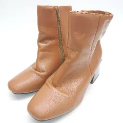■ menue メヌエ スクエアトゥ　サイドジップ　シンプル ショート丈 ブーツ サイズS ブラウン系 レディース E  【1303270007427】