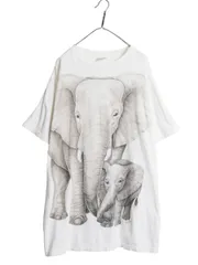 【お得なクーポン配布中!】 90s USA製 ゾウ アート イラスト プリント Tシャツ メンズ XXXL 程/ 古着 オールド アニマル グラフィック ヘビーウェイト 大きいサイズ 白