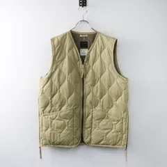 タイオン TAION ミリタリー Vネックジップ ダウンベスト L/ベージュ 羽織り ノースリーブ キルティング ジップアップ【2400014480467】