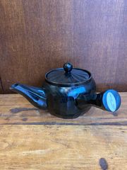 D-4 【昭和レトロ】急須 横手急須 藍色花柄 陶器 伝統工芸 日本茶 
