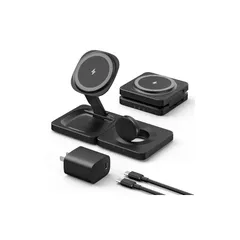 ADADPU 3in1 ワイヤレス充電器 MagSafe対応 充電スタンド 折りたたみ式 マグセーフ充電器 (20W AC電源アダプター付属) 最大15W出力 急速 マグネット式 iPhone17/16/15/14/13 Pixel 10 series/A 0