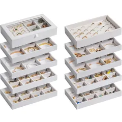 ProCase ジュエリートレイ 10個セット ジュエリー収納 積み重ね可能 アクセサリケース ドレッサー引き出し用 ディスプレイ 仕切り付き