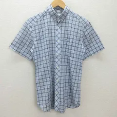 G■ラコステ/LACOSTE SLIMFIT 半袖シャツ/チェック柄【38】青系/men's/109【中古】■