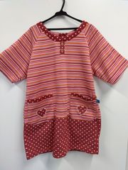 SALE中【新品未使用】あったか裏起毛ニットエプロン　半袖チュニック　ボーダー　M～Lサイズ　ピンク系　母の日
