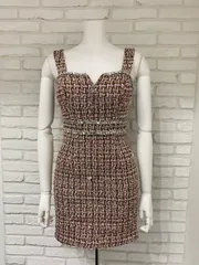 864 ROBE de  FLEURS ローブドフルール　キャバドレス　ツイードラメ　ストーン　タイト　ミニ　S