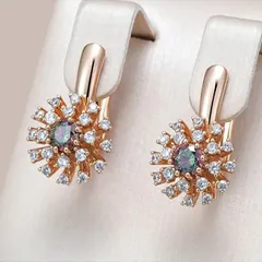 【14KGP】花 フラワー キラキラ 虹色 ジルコン ピアス