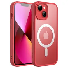 JEDirect iPhone 13 mini 5.4インチ用 マグネット ケース MagSafeに対応 半透明のマット背面 薄型 耐衝撃 カバー (レッド) 1