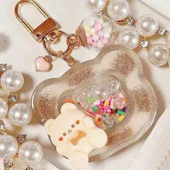 もふもふくまちゃんシェイカー◆ブラウン シャカシャカキーホルダー シェイカーチャーム ダブルハートシェイカー アニマル 熊 テディベア ぬいぐるみ レジン ビーズ ゆめかわいい 名入れ プレゼント ハンドメイド しぇりるのシェイカー