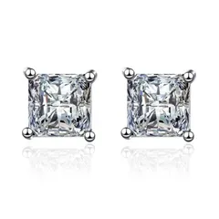 0046_スクエア4本爪ピアス 1カラット S925銀 金属アレルギー対策品