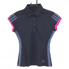 ★SALE価格★【超美品】アディダス 半袖ポロシャツ ネイビー×グレー×ピンク 袖3ライン レディース S ゴルフウェア adidas