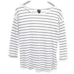 パタゴニア アウトドア ロールアップ袖 ボーダー 長袖 Tシャツ S ホワイト系 patagonia ロンT レディース 【中古】  【230701】