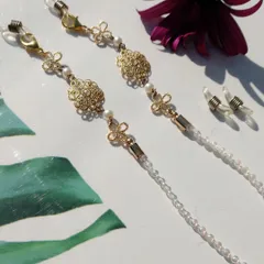 507   3way 四つ葉ゴールドパール　ビーズのマスク・メガネチェーン