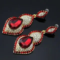 [60mm〜] 映画提供モデル Arabian Drop ストーンびっしり！真紅のトルコ調ドロップピアス（ゴールド×ルビーレッド）ゴージャス エスニック ベリーダンス フラメンコ 社交ダンス 映画 劇団 パーティ AN-005