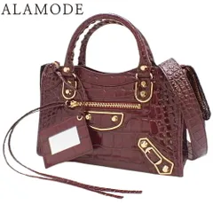 BALENCIAGA(バレンシアガ) クラシック メタリックエッジ ミニシティ ハンドバッグ 2WAY ショルダー 肩掛け 斜め掛け クロコ型押し レザー ボルドー ゴールド金具 390160 レディース 40601120680【中古】【アラモード】