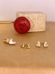 【3ペアセット】ミニハートピアスセット　日常　韓国風　淡水パール風・キュービックジルコニア・ゴールドカラー