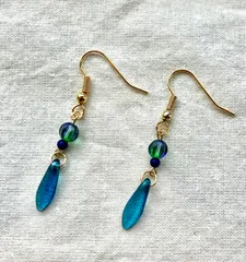 【No.15】サーフピアス対応可能✳︎一粒ラピスラズリとブルーグリーンのゆらゆらピアス