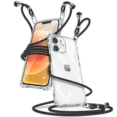 iPhone 12 Mini ケース クリア ショルダー iPhone12mini カバー アイフォン12mini スマホケース 肩掛け 斜めかけ 縄掛けケース 透明 薄型 軽量 TPU 携帯ケース 紐付き 斜めがけ 織りストラップ付き 長さ調整可能 取り 1