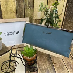 【姫路レザー】がま口　財布仕様　ブルー　仕切り付き　本革　カスタマイズOK商品