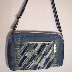 デニムリメイクフリンジ加工#0575サコッシュショルダーバッグハンドメイドJA龍