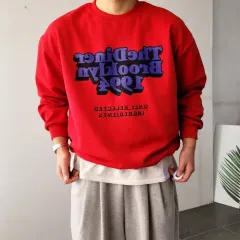 メンズ 1994 ロゴ プリント オーバーサイズ ラウンド パーカー 4 カラー