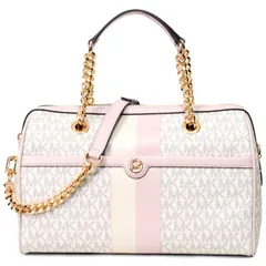 マイケルコース バッグ MICHAEL KORS レザー モノグラム ブレア ストライプ サッチェル ロゴ 2way ミディアム クロスボディ 斜め掛け ショルダー ハンドバッグ バニラ×ソフトピンク 30S2G6BS6U