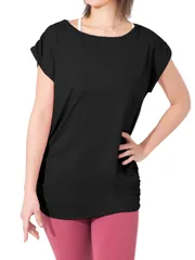 L_ブラック Loopa ルーシュTee (tech fab) ヨガウェア Tシャツ レディース 半袖 チュニック フィットネス 吸水速乾 ／ ブラック Lサイズ