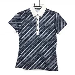 【美品】アディダス 半袖ポロシャツ ネイビー×白 総柄 斜めストライプ ボール  レディース M ゴルフウェア adidas