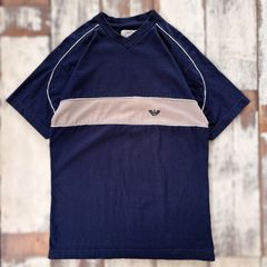 ヴィンテージ　ARMANI  JEANS VネックTシャツ ネイビー　GIORGIO Lサイズ