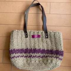 麻ひもボーダーバッグ　ボルドー