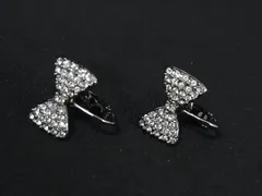 ■極美品■ SWAROVSKI スワロフスキー リボンモチーフ ラインストーン クリップ式 イヤリング アクセサリー シルバー系 DK5195