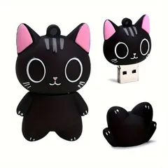 オモシロUSBメモリ 黒猫 模様 小型 かわいい USB 黒猫ちゃん USB フラッシュドライブ 128G ギガバイト USB 2.0 ペンドライブ USB メモリスティック U ディスク 柔らかい 便利 tengyu01