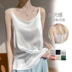 夏新作 インナーキャミソール サテン素材 光沢感 シルクタッチ 接触冷感 サテンタンク サテンキャミソール サテンスリップ インナー