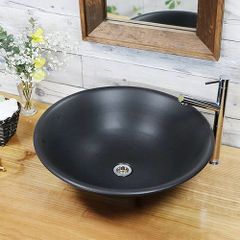 信楽焼 手洗い鉢 洗面ボウル 陶器 直径51cm 大型サイズ 黒マットソリ型手洗い鉢 tr-4029