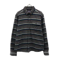 patagonia パタゴニア ボーダー柄 長袖 ライトウェイトフィヨルド フランネル シャツ S ネイビー×グレー アウトドア 54020 メンズ 古着