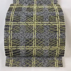 袋帯 美品 名品 無月 落款 格子 幾何学 箔 銀彩 銀色 六通 正絹 【中古】