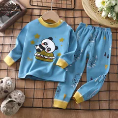 ☆ ブルー×パンダ ☆ 130cm ☆ パジャマ キッズ lypj11109no2 パジャマ キッズ 長袖 上下セット ロングパンツ パンツ ズボン 長ズボン ルームウェア 部屋着 寝巻き 寝間着 子供パジャマ セットアップ 上下 セット
